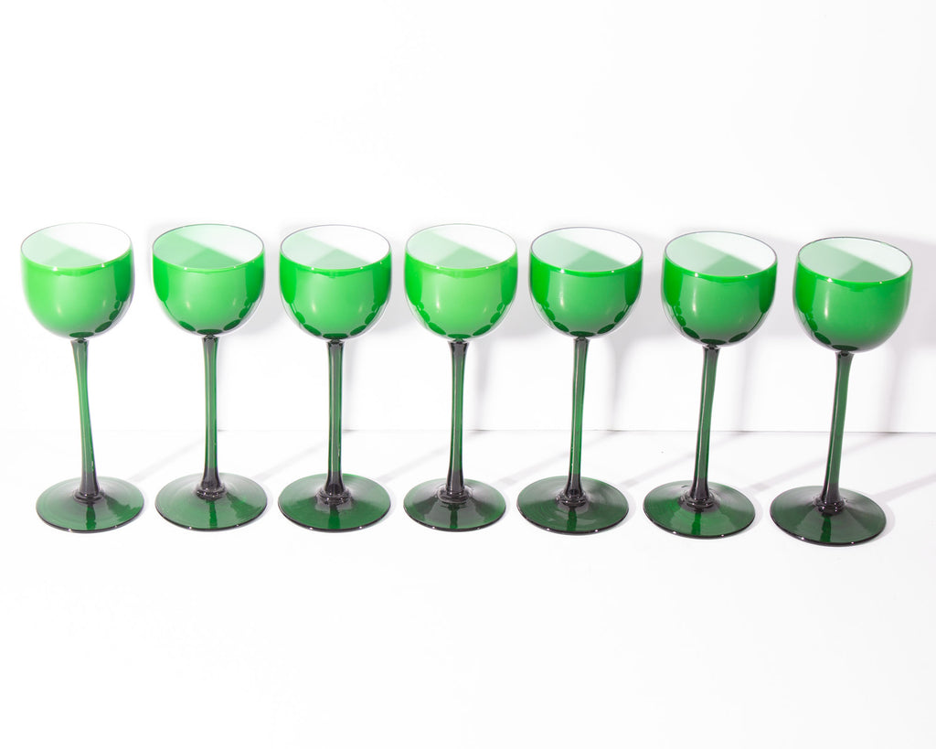 Carlo Moretti Cased Green 6.75” Glasses, Set of Seven