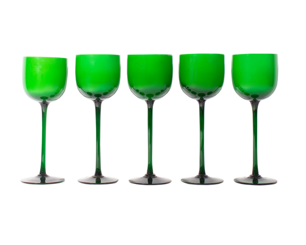 Carlo Moretti Cased Green 9.25” Wine Glasses, Set of Five