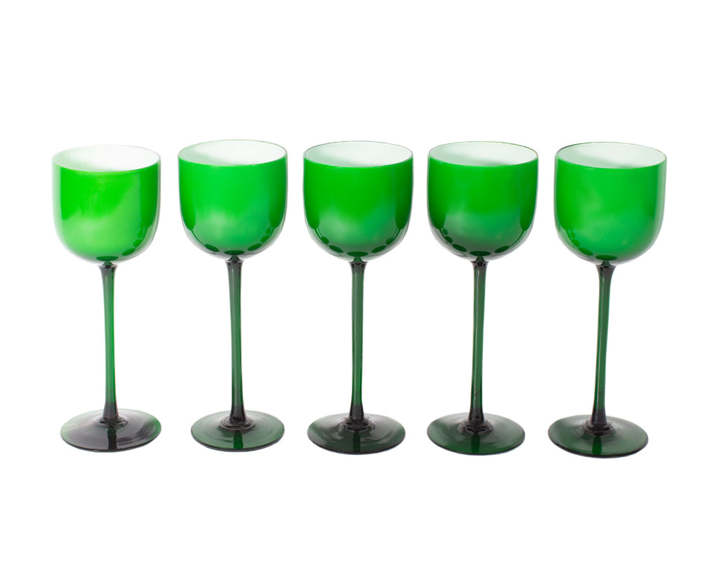 Carlo Moretti Cased Green 9.25” Wine Glasses, Set of Five