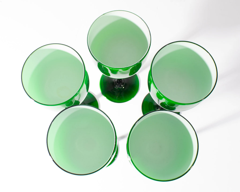 Carlo Moretti Cased Green 9.25” Wine Glasses, Set of Five