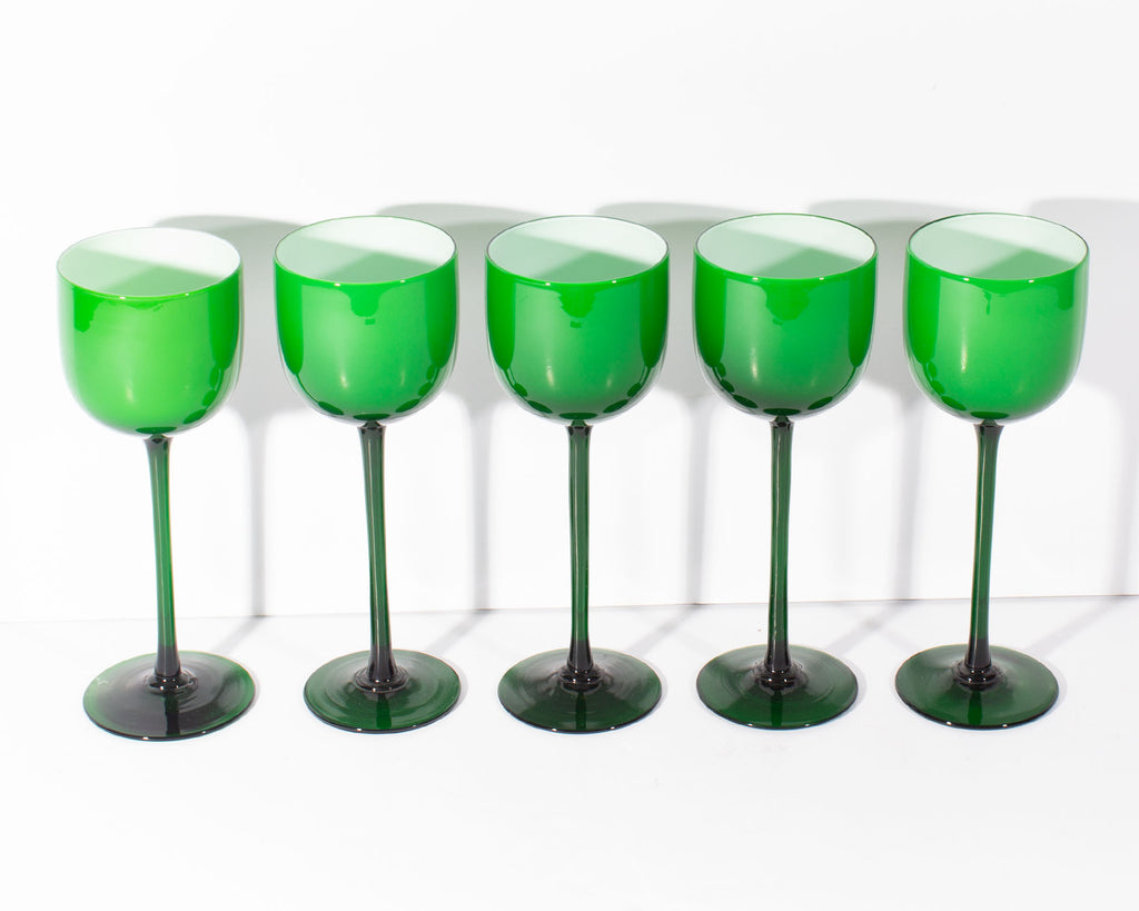 Carlo Moretti Cased Green 9.25” Wine Glasses, Set of Five
