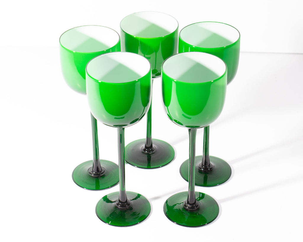 Carlo Moretti Cased Green 9.25” Wine Glasses, Set of Five