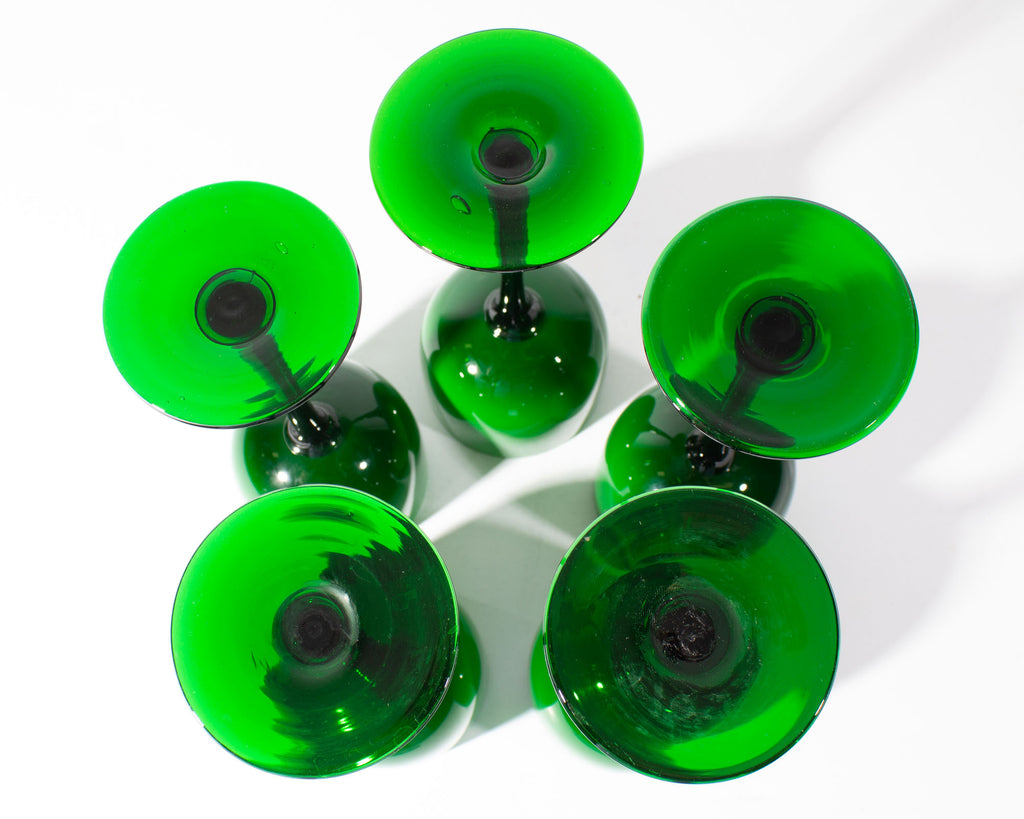Carlo Moretti Cased Green 9.25” Wine Glasses, Set of Five