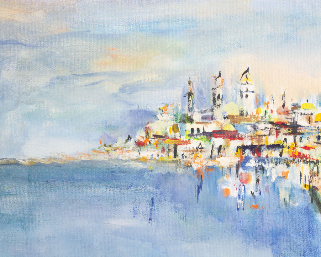 Ben Avram Oil on Canvas Painting of a Mediterranean City