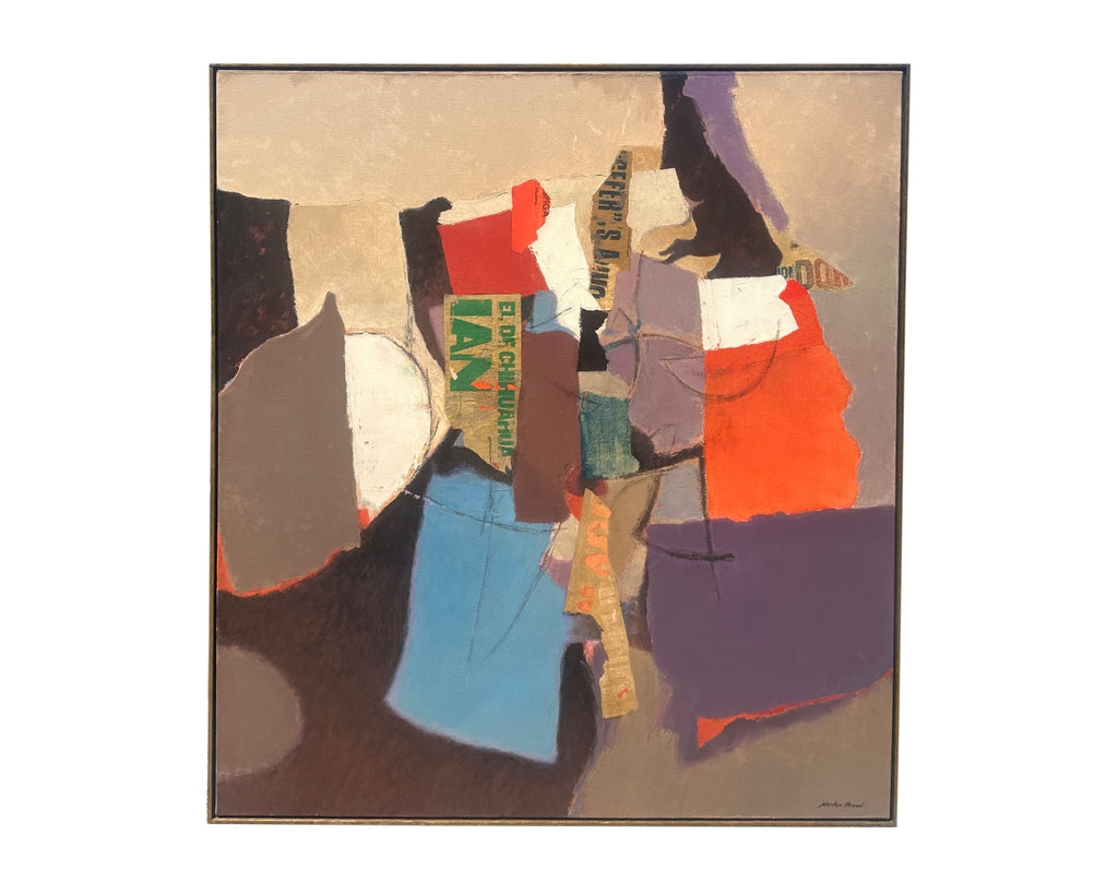 Merton Brown Abstract Oil on Collaged Paper on Canvas Painting