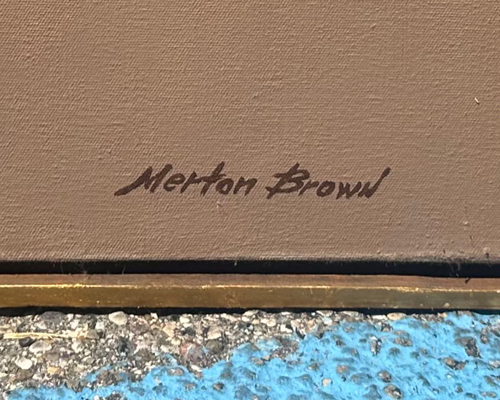 Merton Brown Abstract Oil on Collaged Paper on Canvas Painting