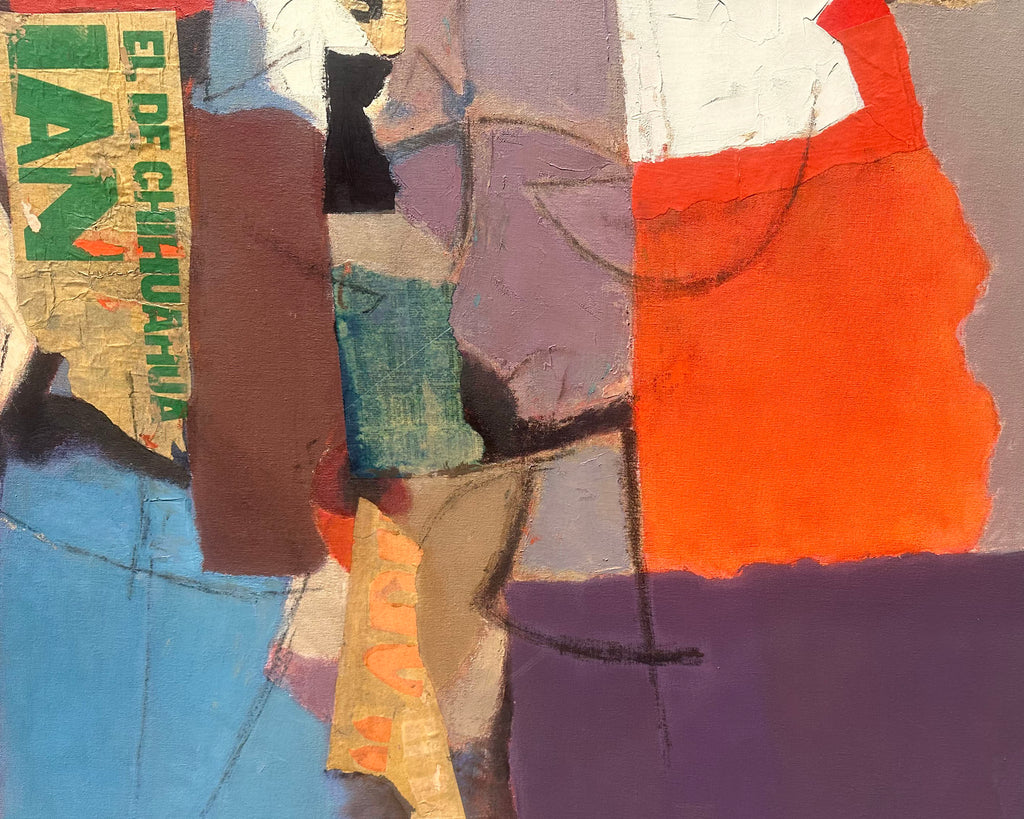 Merton Brown Abstract Oil on Collaged Paper on Canvas Painting