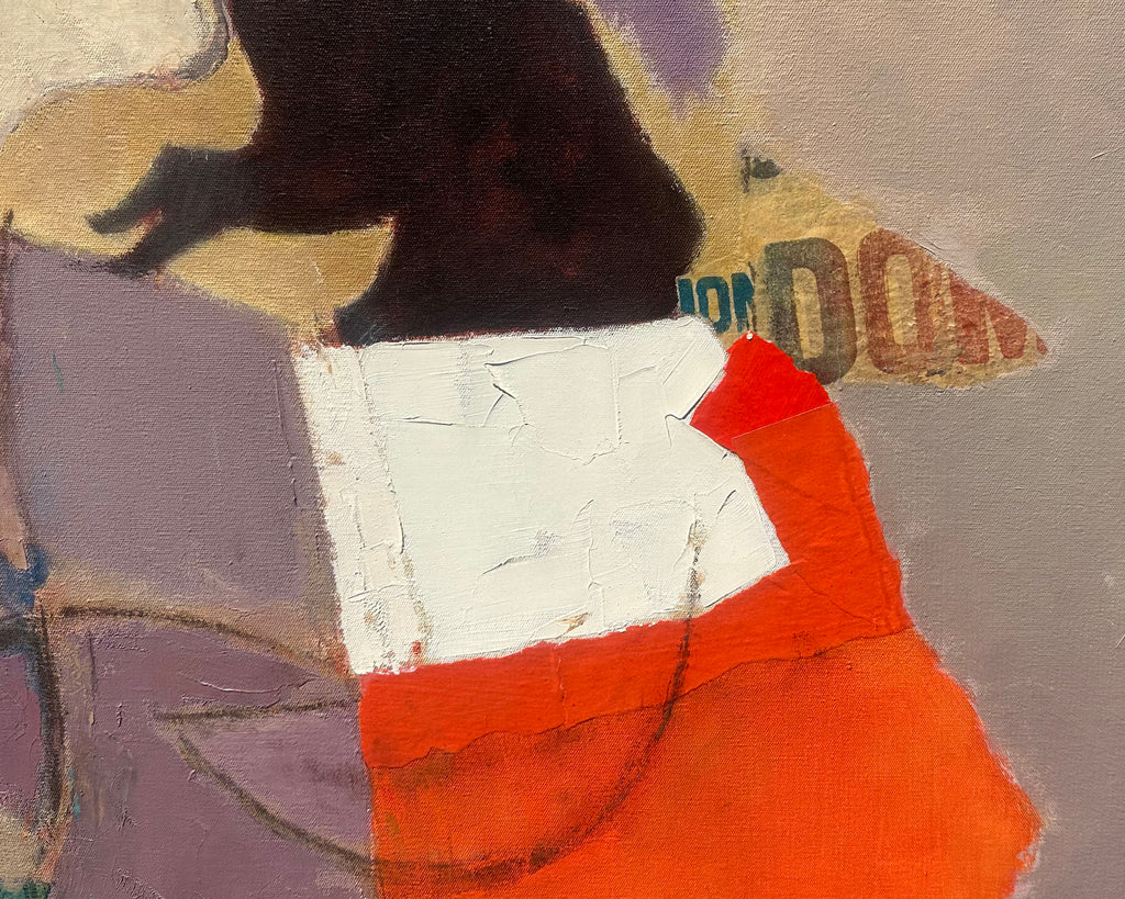 Merton Brown Abstract Oil on Collaged Paper on Canvas Painting