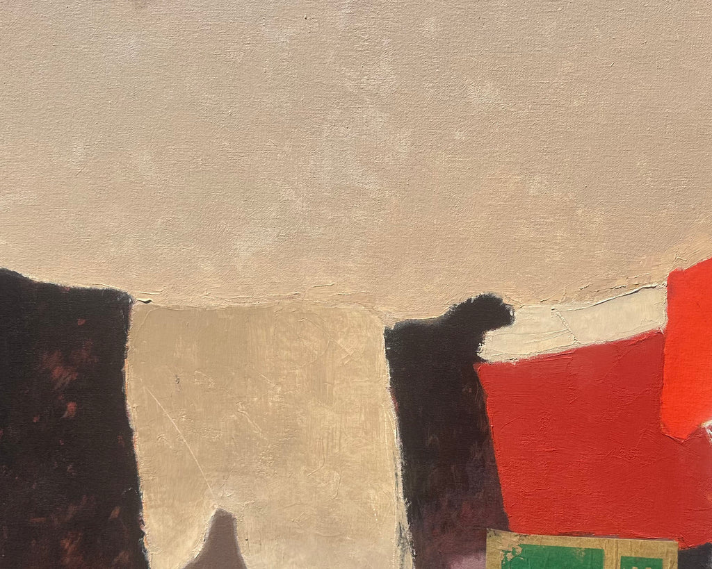 Merton Brown Abstract Oil on Collaged Paper on Canvas Painting