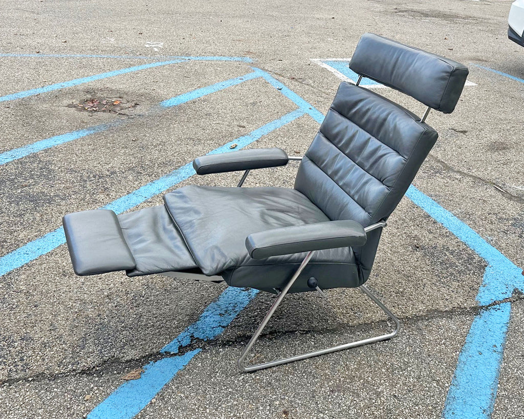 Lafer Adele Gray Leather Recliner Lounge Chair