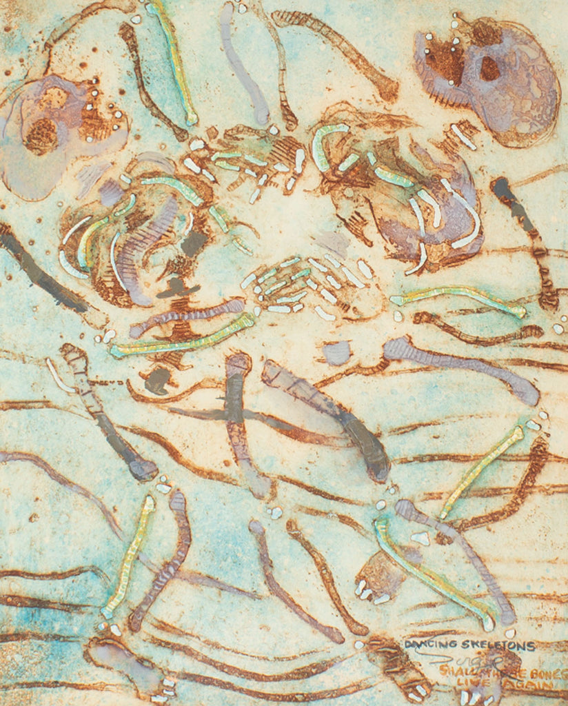 Walter Sorge “Dancing Skeletons” Etching with Hand-Coloring