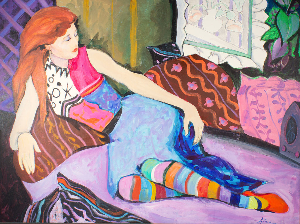 Alan Lane Gass “Striped Stockings” Acrylic on Canvas Painting
