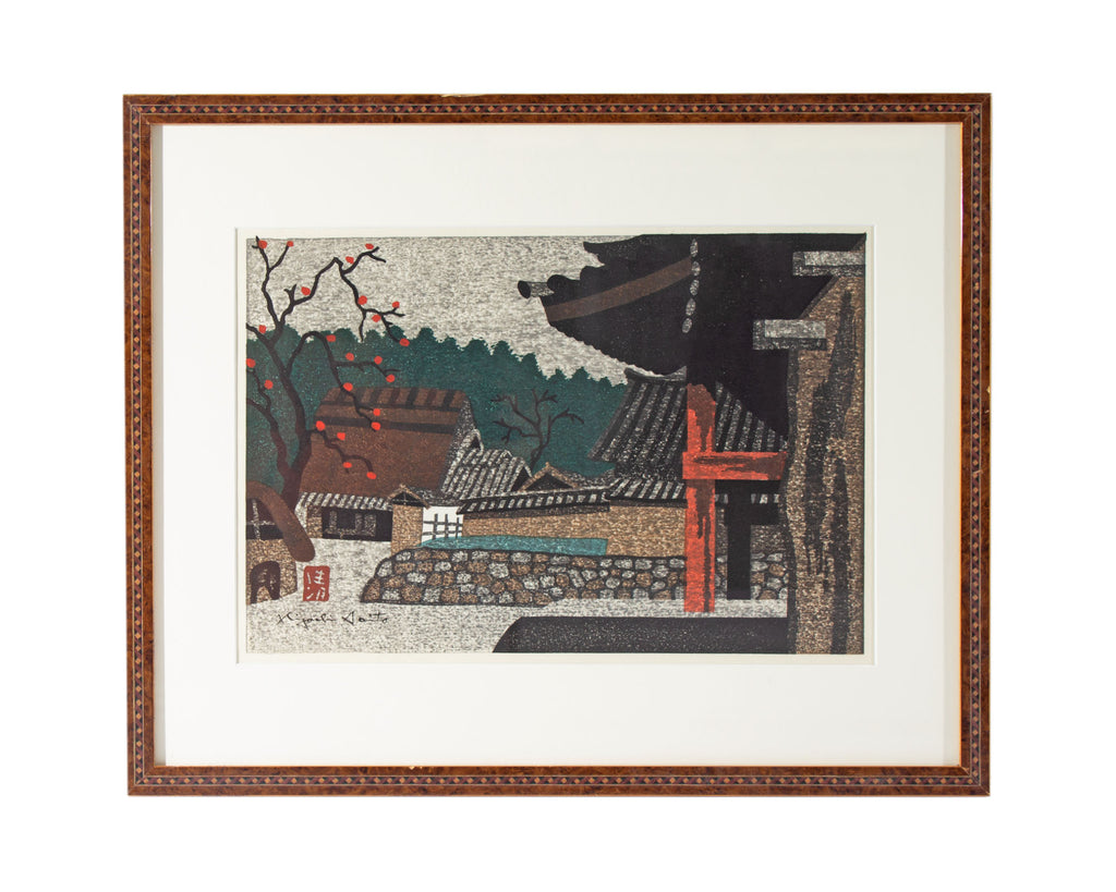 Kiyoshi Saito “Horyuji Temple Late Autumn” Japanese Woodblock Print