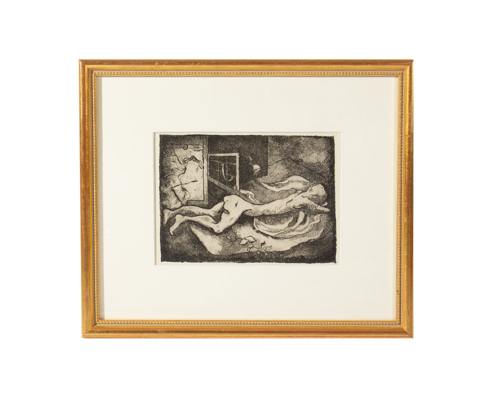 Robert C. Ray 1970s Abstract Etching of a Nude Figure
