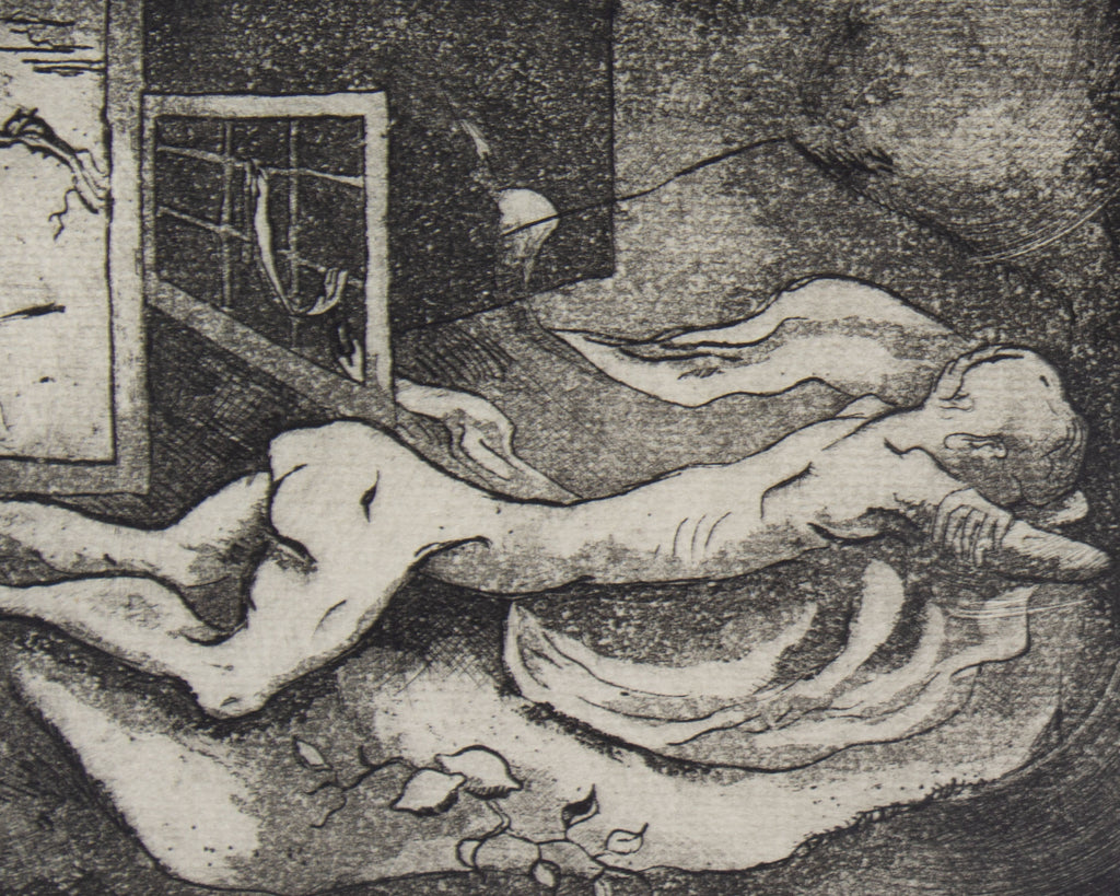 Robert C. Ray 1970s Abstract Etching of a Nude Figure