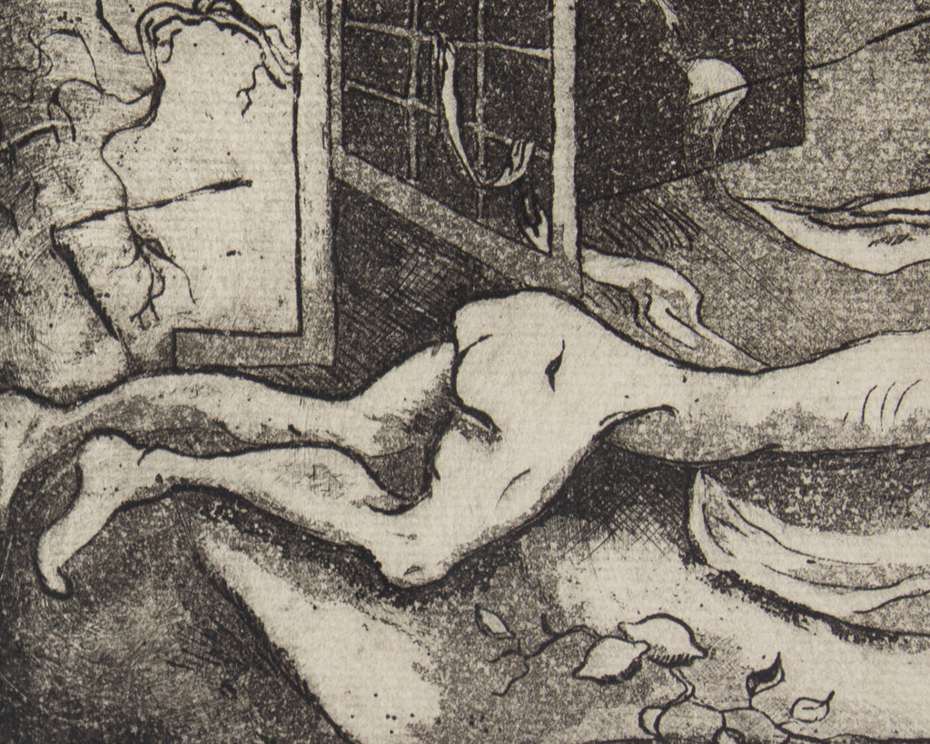 Robert C. Ray 1970s Abstract Etching of a Nude Figure