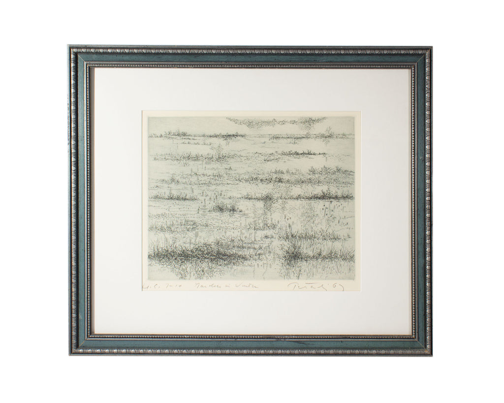 Gabor Peterdi 1967 “Marshes in Winter” Abstract Etching