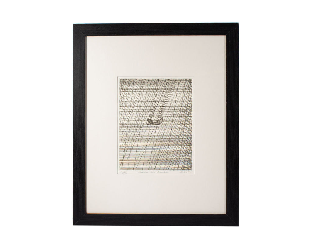 Art Hansen 1982 “Fisherman in a Rainstorm” Abstract Etching