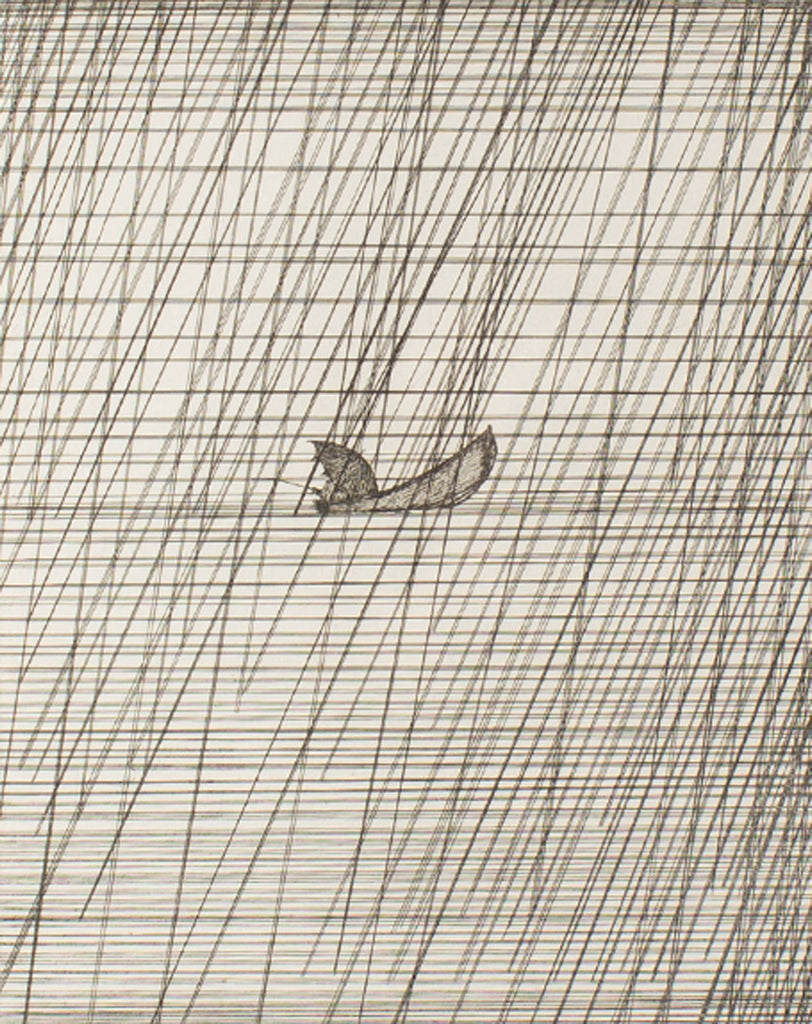 Art Hansen 1982 “Fisherman in a Rainstorm” Abstract Etching