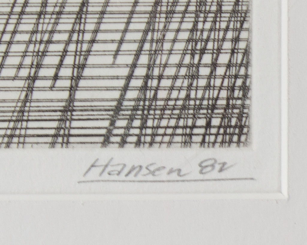 Art Hansen 1982 “Fisherman in a Rainstorm” Abstract Etching