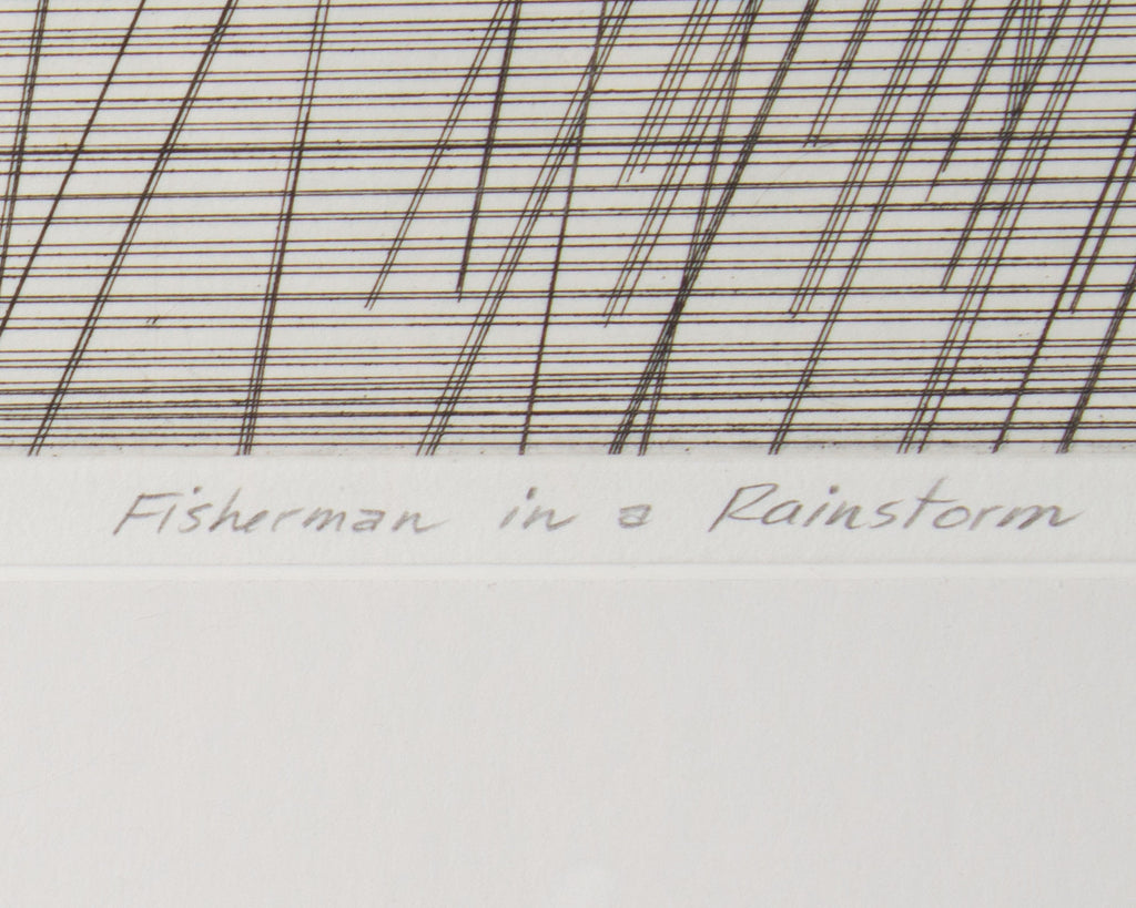 Art Hansen 1982 “Fisherman in a Rainstorm” Abstract Etching
