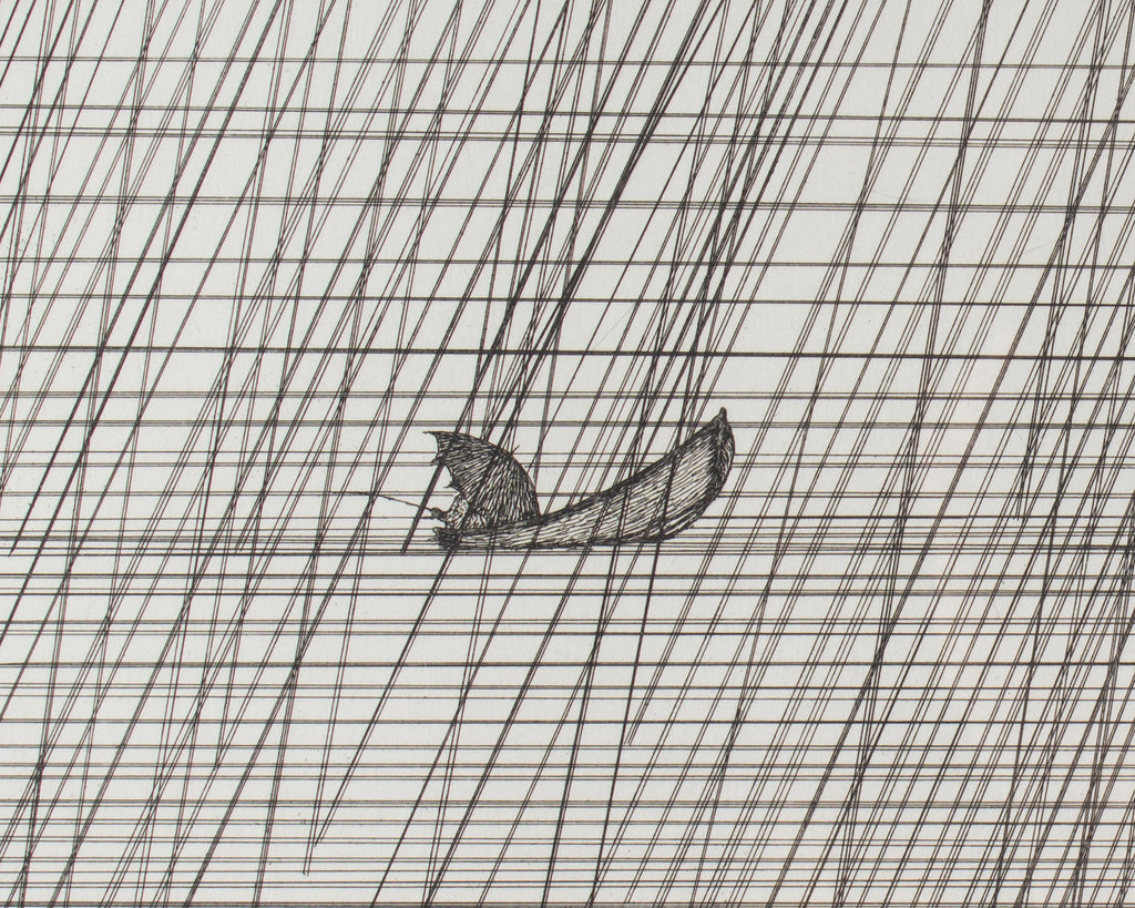 Art Hansen 1982 “Fisherman in a Rainstorm” Abstract Etching