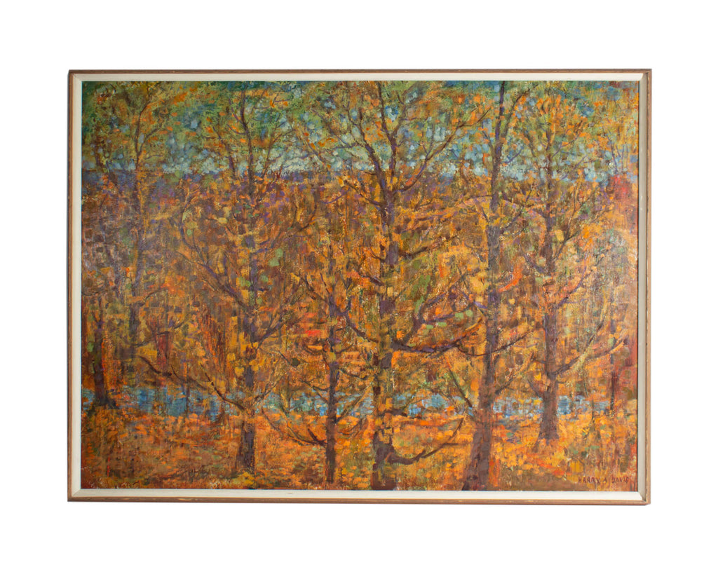 Harry Davis Signed 1954 “Fall Landscape” Oil on Board Painting