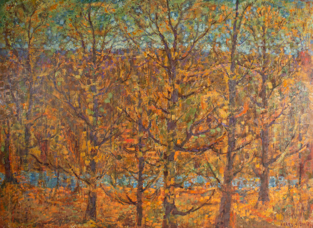 Harry Davis Jr. Signed 1954 “Fall Landscape” Oil on Board Painting