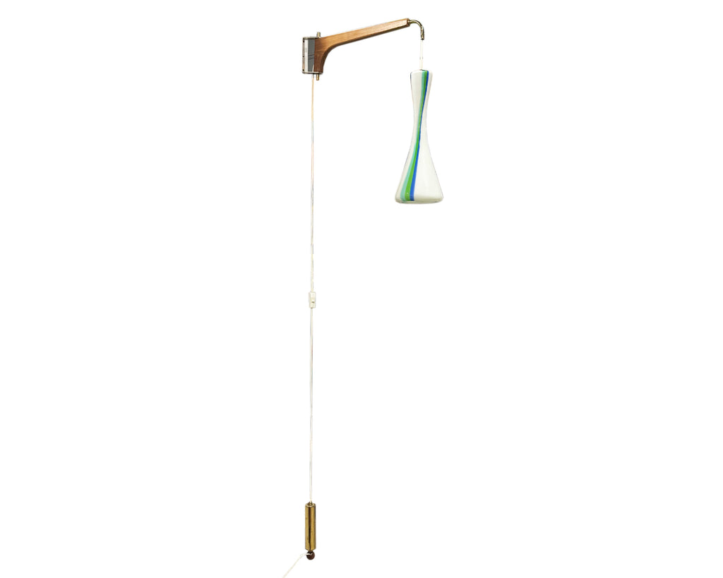Mid-Century Counter-Balanced Wall Mount Pendant Lamp with Glass Shade