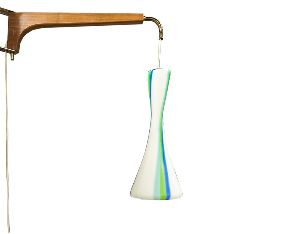 Mid-Century Counter-Balanced Wall Mount Pendant Lamp with Glass Shade