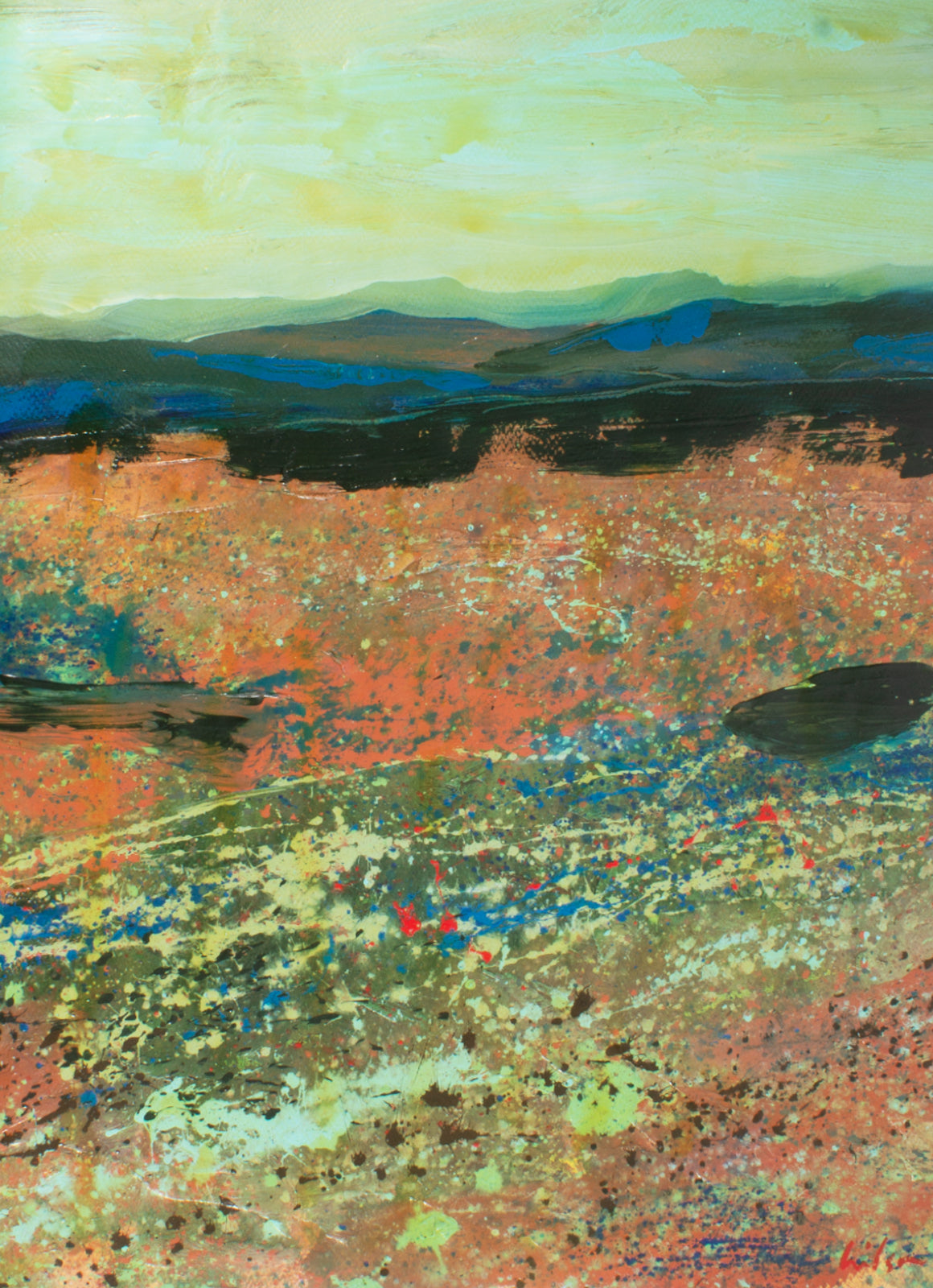 Harry Hilson Signed 1980s Abstract Acrylic Landscape – Sheafer +