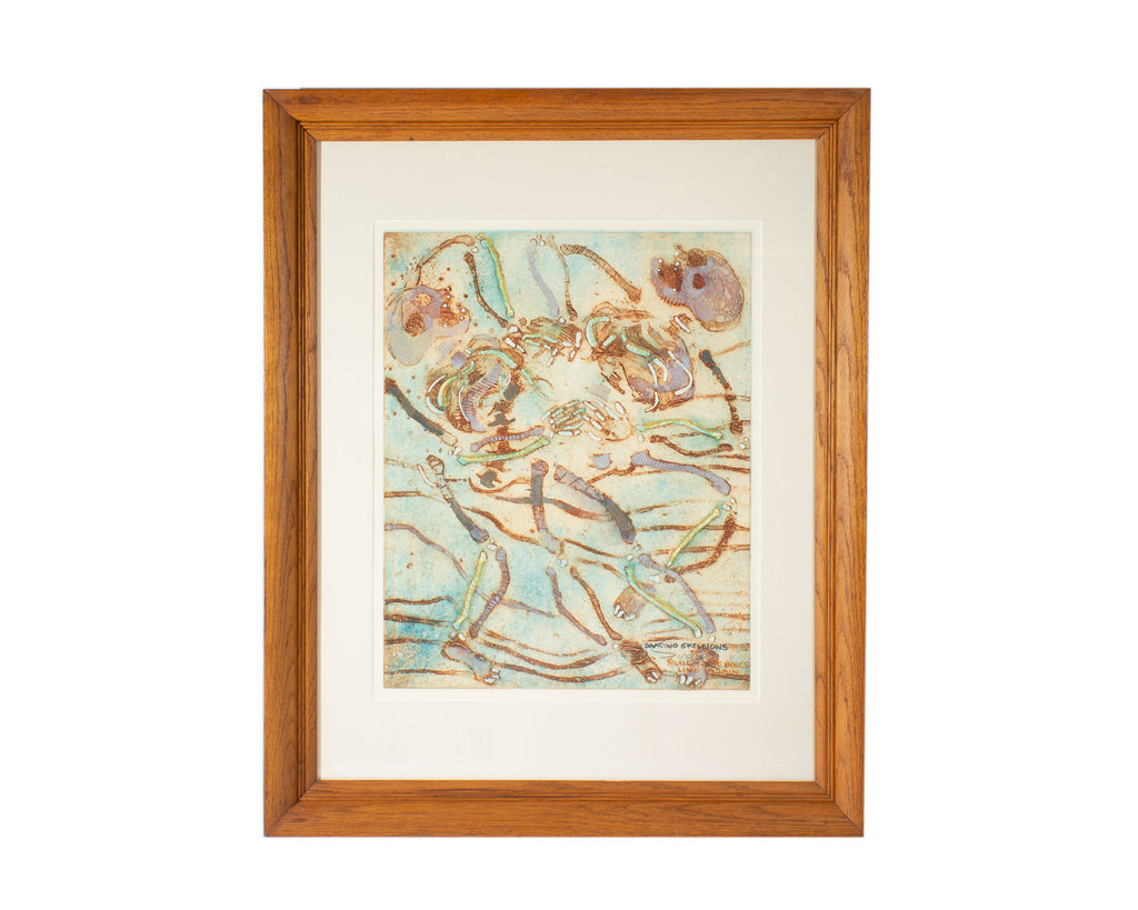 Walter Sorge “Dancing Skeletons” Etching with Hand-Coloring