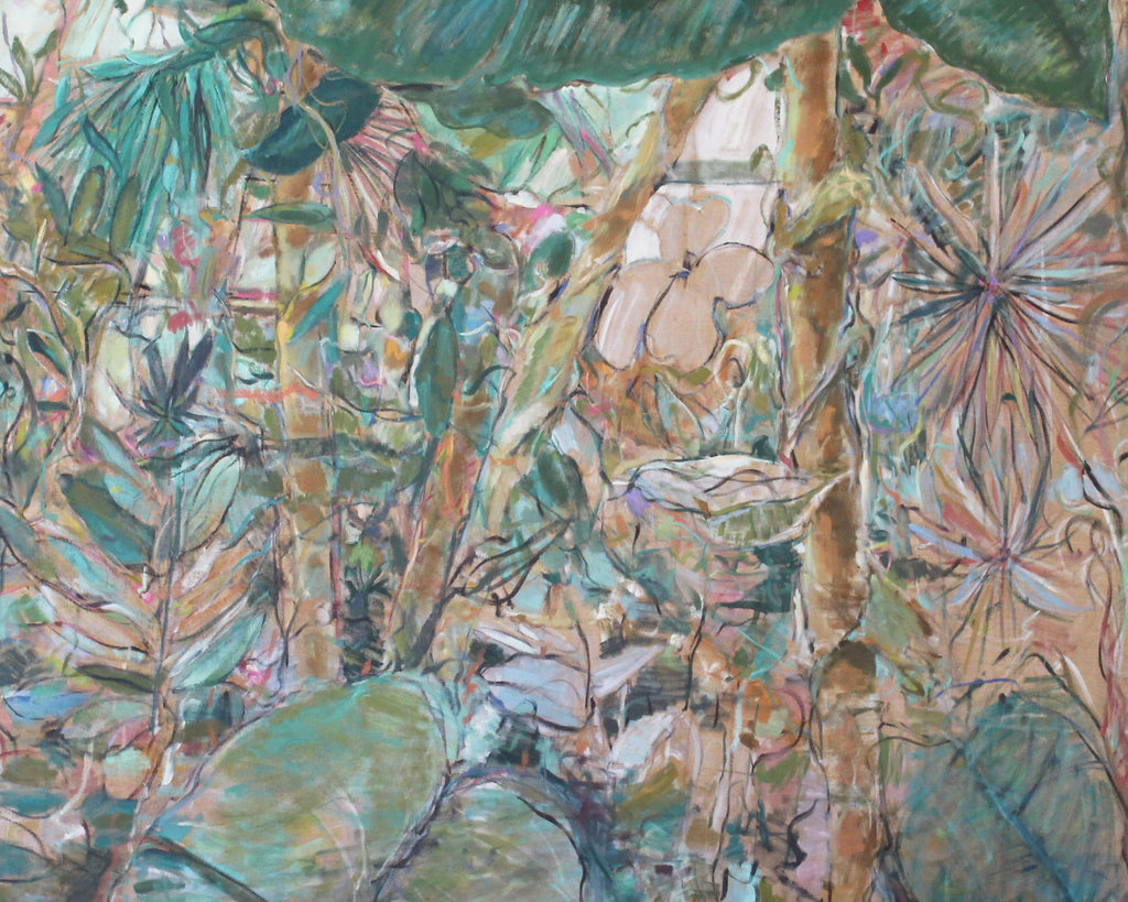 Ronald D. Newman Signed Two-Panel Oil on Canvas "Greenhouse" Abstract Painting