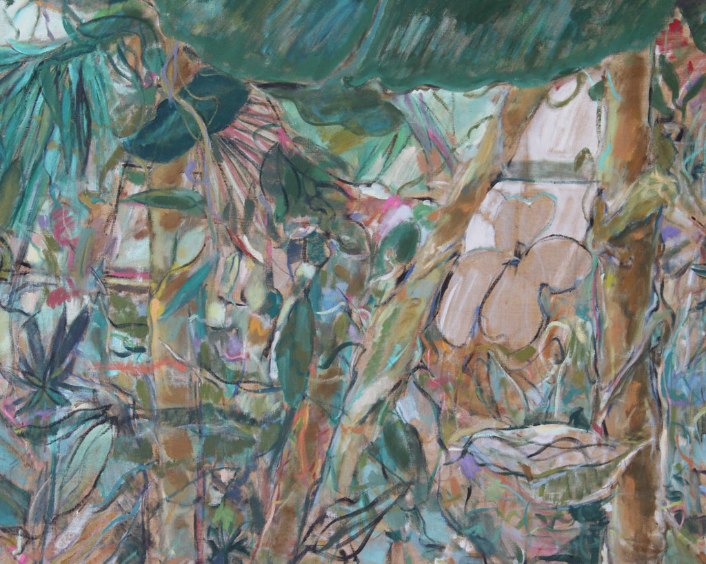 Ronald D. Newman Signed Two-Panel Oil on Canvas "Greenhouse" Abstract Painting