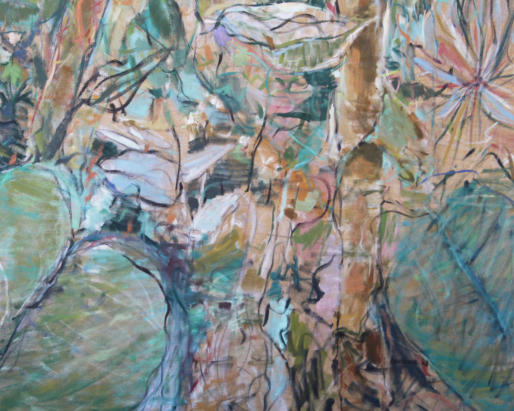 Ronald D. Newman Signed Two-Panel Oil on Canvas "Greenhouse" Abstract Painting