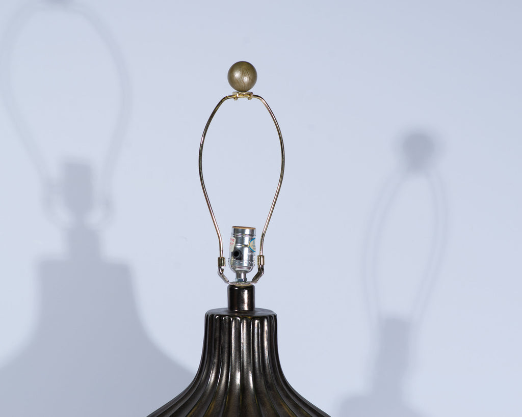 Haeger Fluted Lantern Style Gunmetal Ceramic Table Lamp