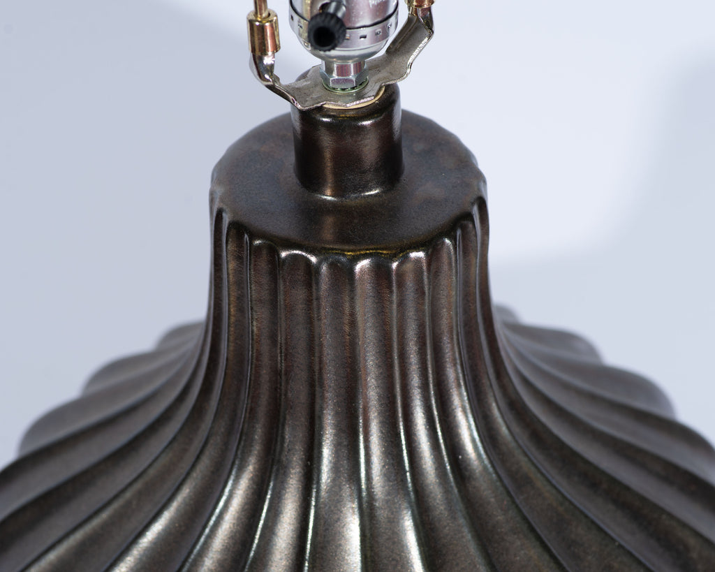 Haeger Fluted Lantern Style Gunmetal Ceramic Table Lamp