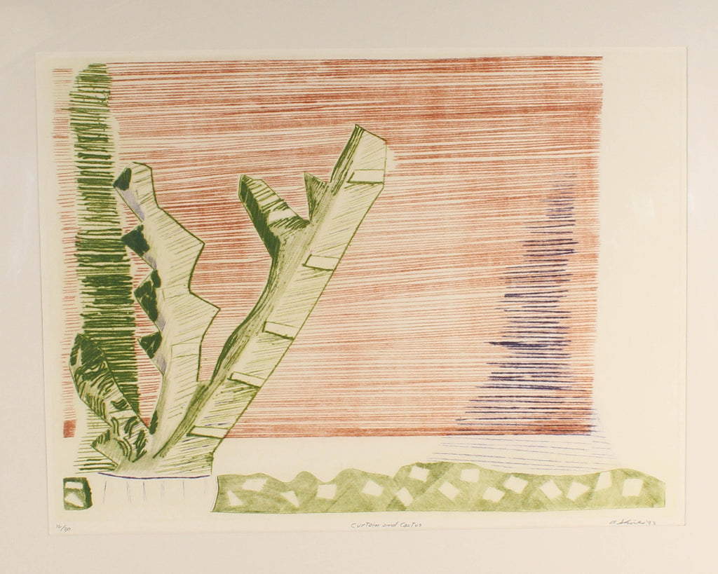 Arnold Edward Shives 1992 Signed Limited Edition “Curtain and Cactus” Abstract Color Etching