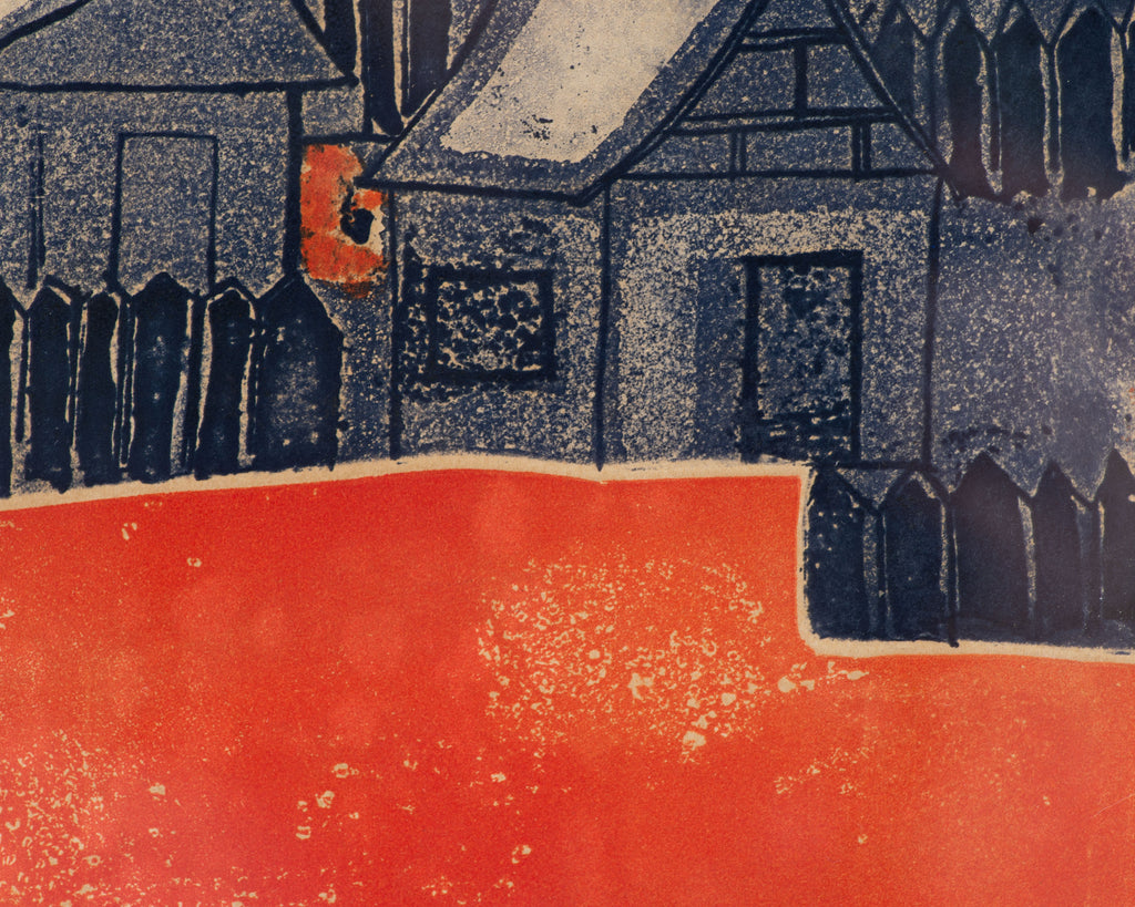 Signed 1971 Limited Edition Abstract Aquatint of Houses
