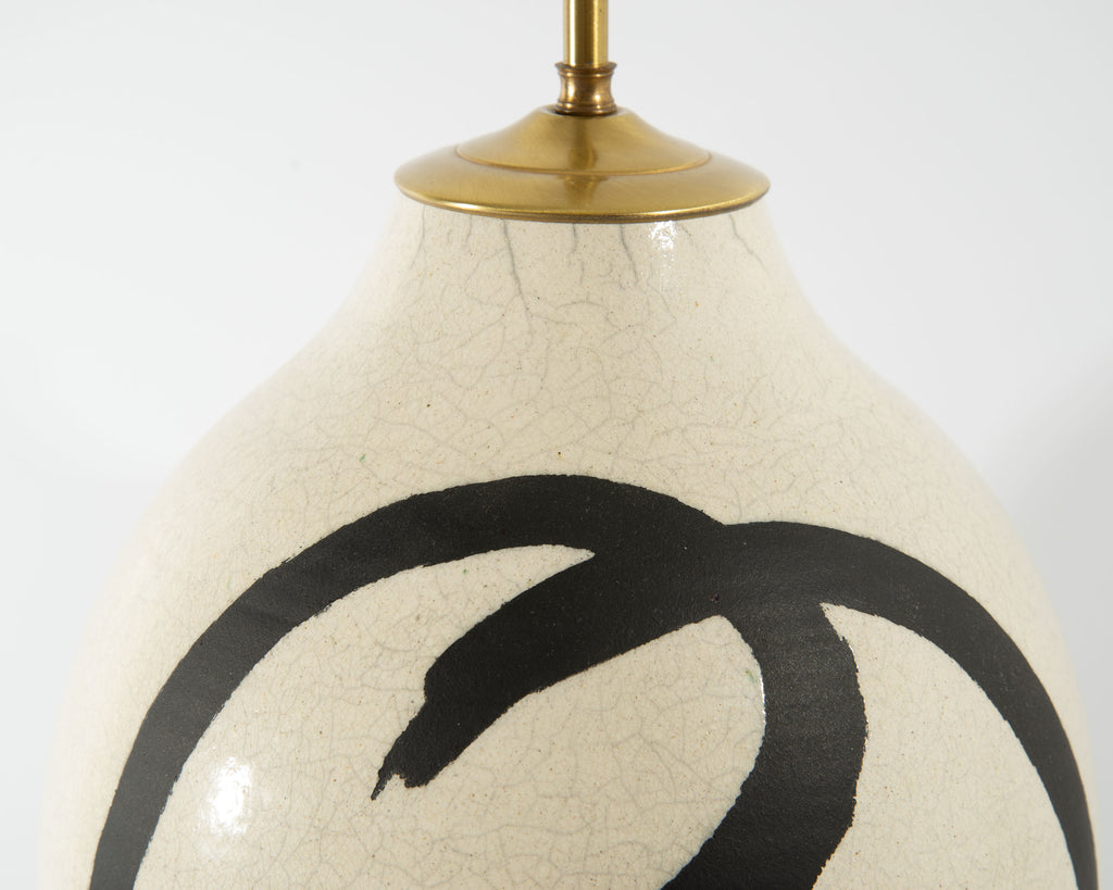 Nick Troisi Signed Studio Pottery Black and White Table Lamp