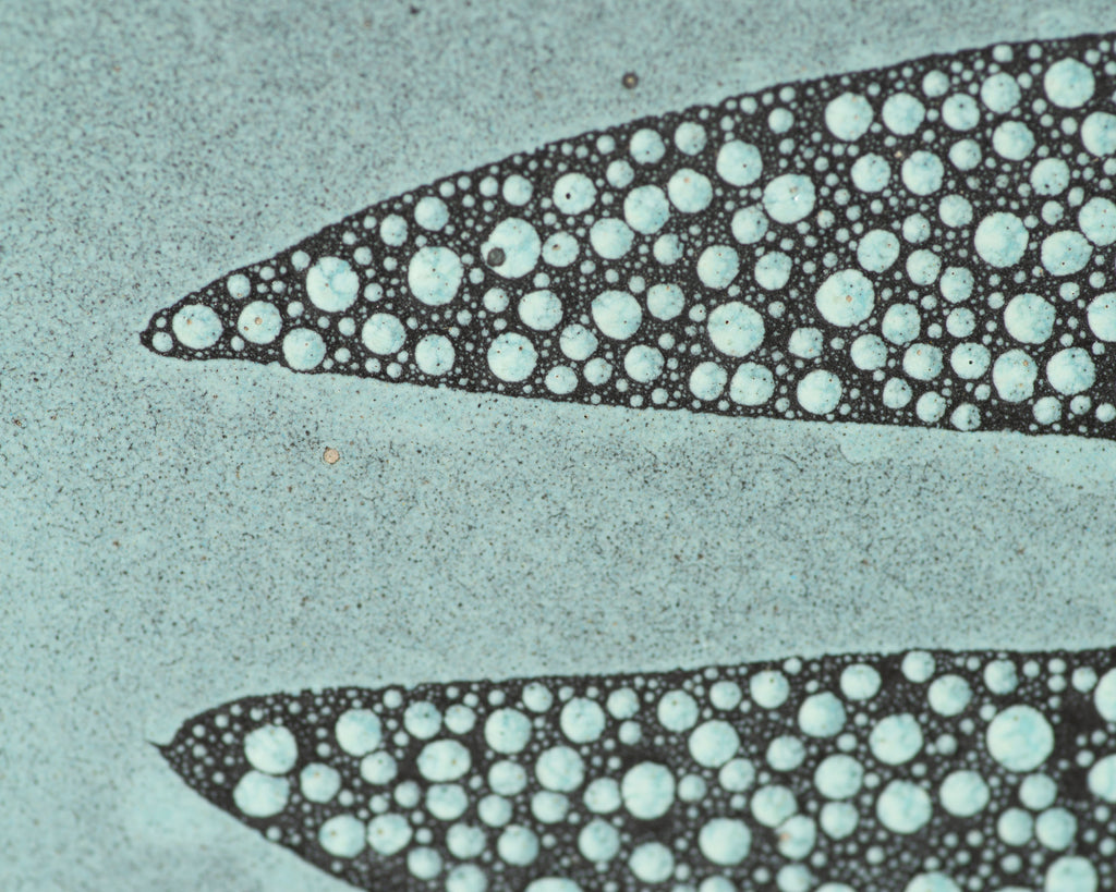 Richard Saar Signed Studio Pottery Teal Plate with Leaf Design