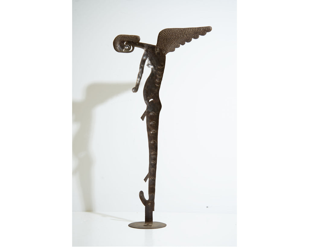Serge Jolimeau Signed Abstract Metal Sculpture of a Winged Figure