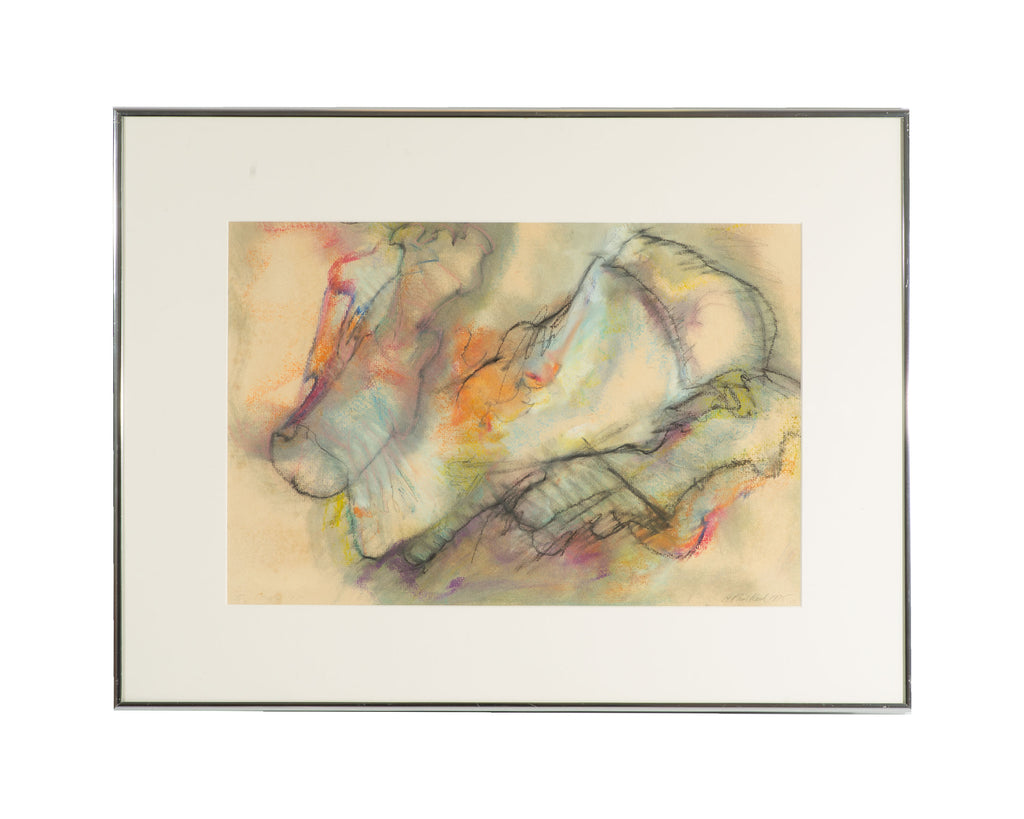 Paul Reed 1975 Signed Abstract Chalk Pastel Drawing