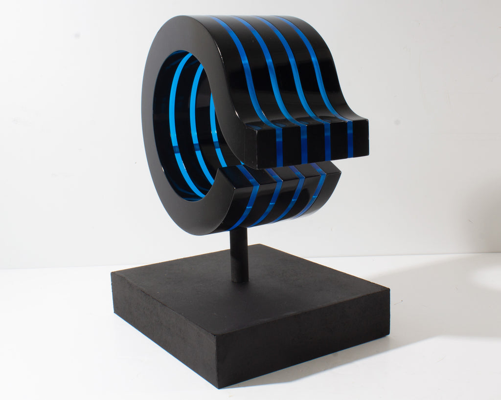 Norbert Witkowski Signed 1986 Blue and Black Acrylic Sculpture