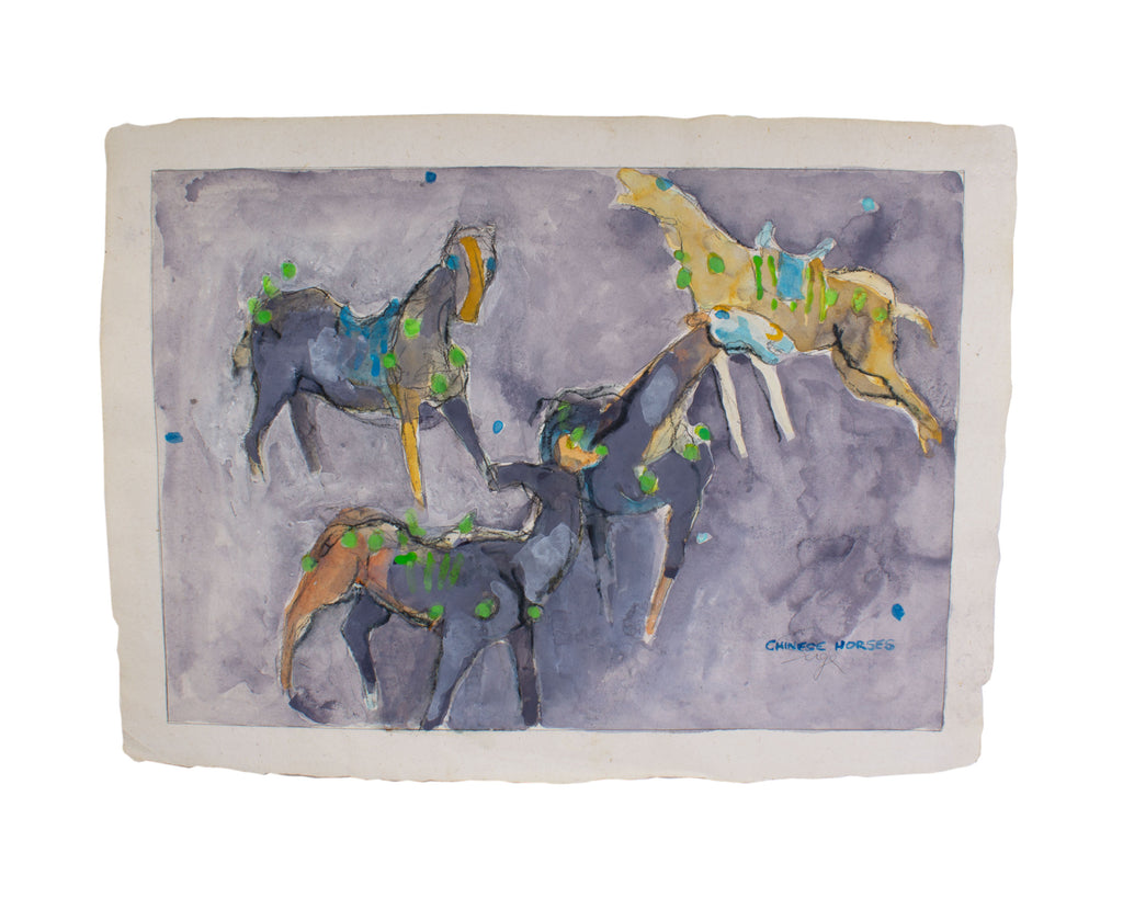 Walter Sorge Signed Mixed Media “Chinese Horses” Abstract Painting