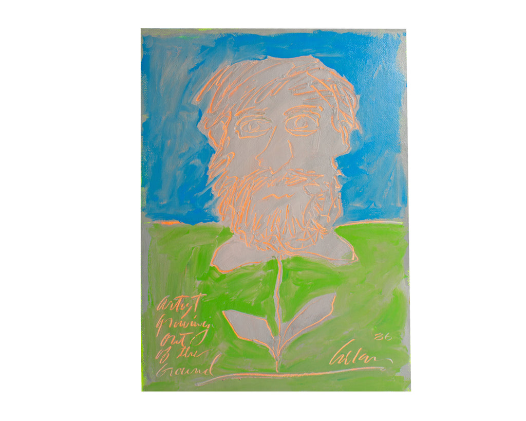 Harry Hilson Signed 1986 “Artist Growing out of the Ground” Abstract Acrylic Self Portrait Painting