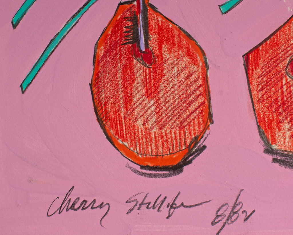 Harry Hilson Signed 1982 “Cherry Still Life” Abstract Mixed Media Painting