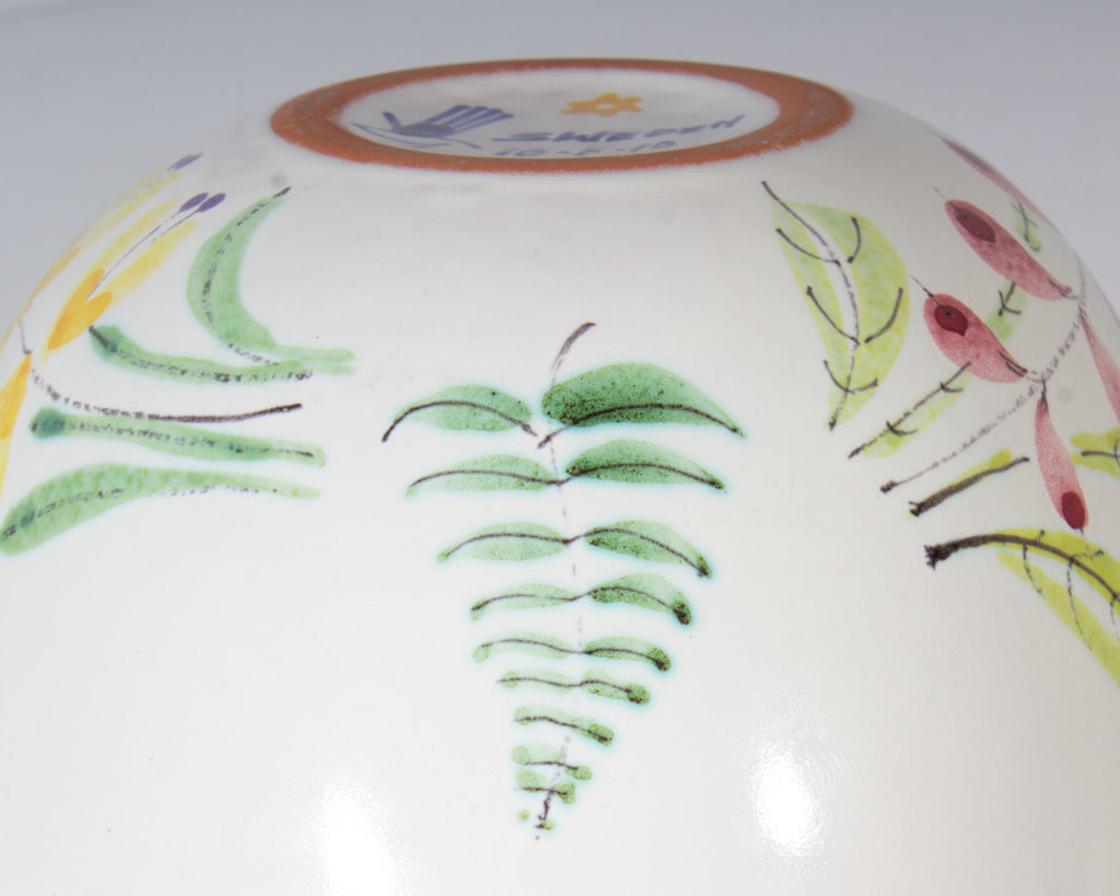 Stig Lindberg Gustavsberg Sweden Faience Leaf Bowl with Floral Design