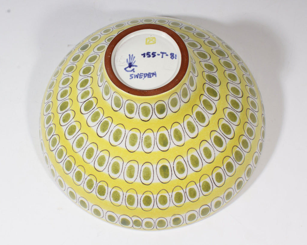 Stig Lindberg Gustavsberg Sweden Faience Green and Yellow Bowl