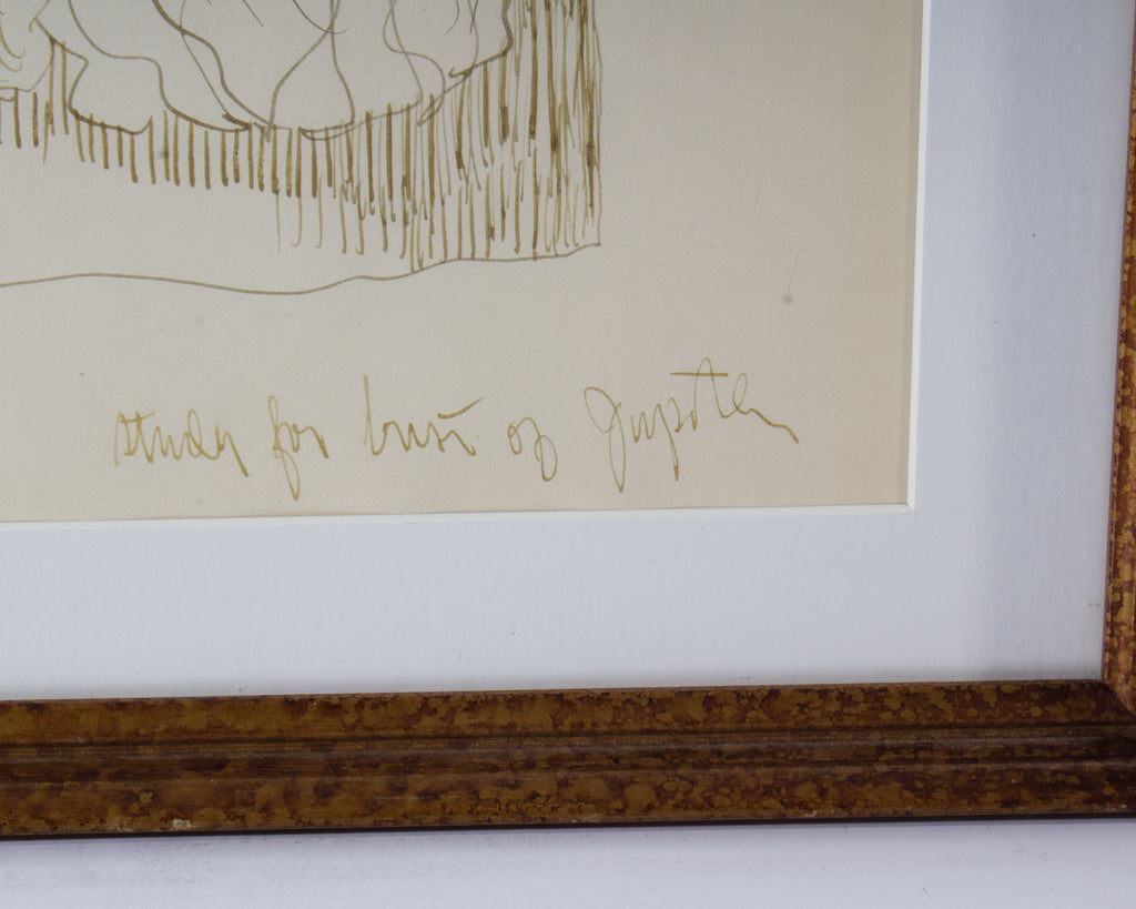 Harry Hilson Signed “Study for Bust of Jupiter” Abstract Ink Drawing